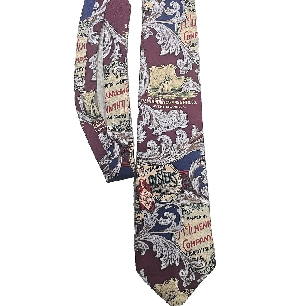 Tabasco Hot Sauce Oysters Peppers Vintage Tie Multicolor Silk McIlhenny Co. USA - Picture 2 of 5